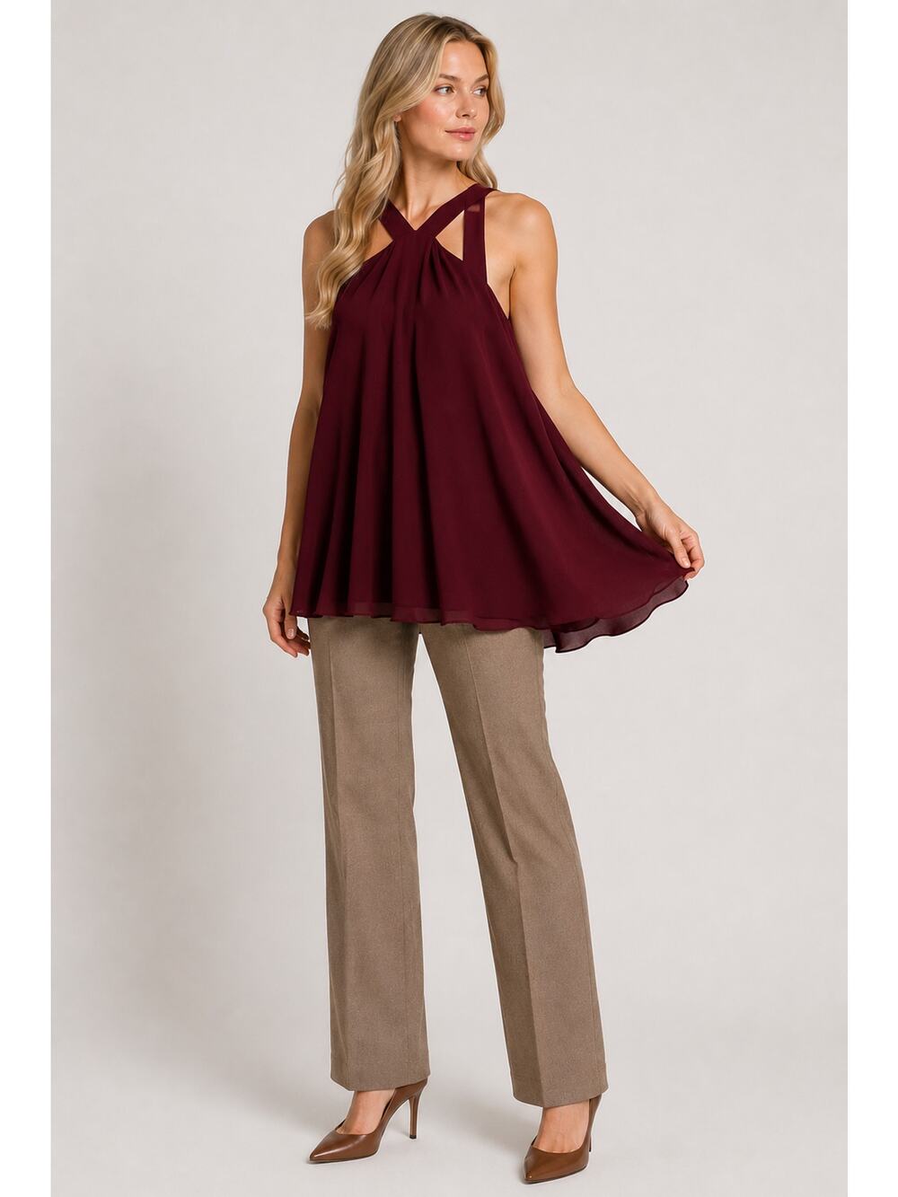 LR3109 Lulus XL Burgundy Swing Top Sleeveless Criss Cross Neck
